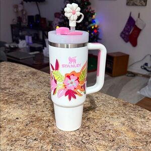 Stanley Pink Floral Travel Mug with Straw